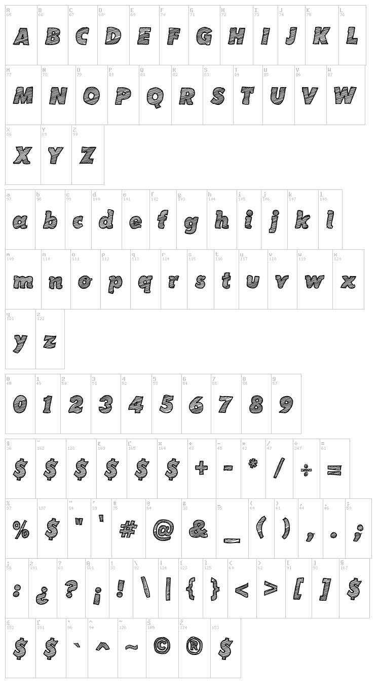 Sketch Coursive font map